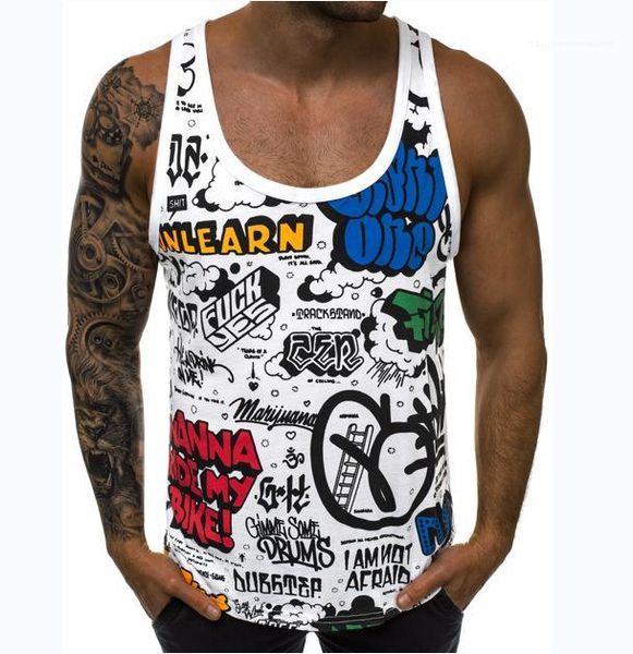 

hip hop style vest loose casual quick dry clothing mens summer letter print sleeveless tshirts crew neck fashion, White;black