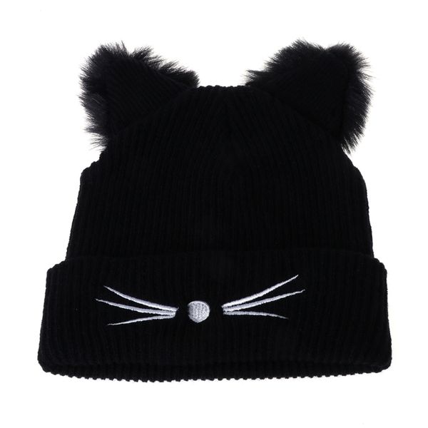 

cat ears women hat knitted acrylic warm winter beanie caps crochet fur, Blue;gray