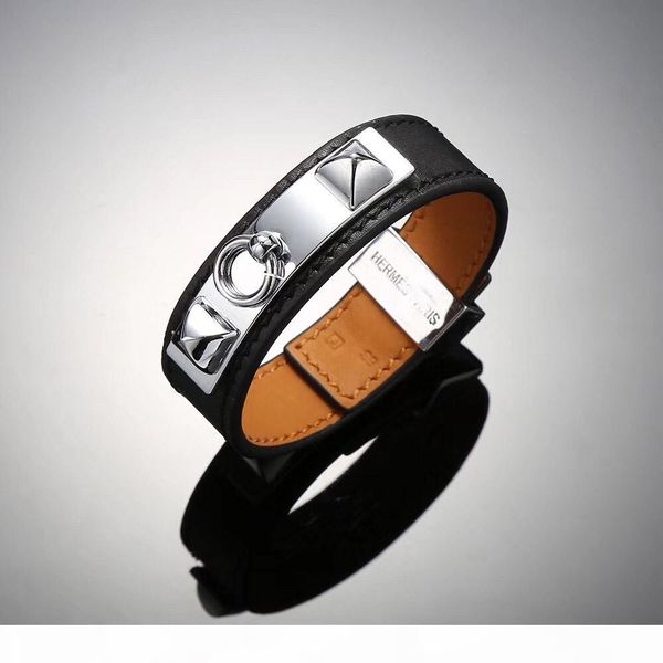

shale luxurious genuine leather bracelet with lock rivet bracelet in many colors adjustable size cdc bracelet for women and men fashion, Golden;silver