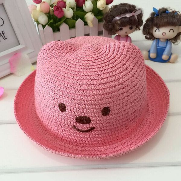 

1 pcs 2020 lovely cartoon new bear children sun hats spring summer fashion flanging beach straw hats 51-52cm 10colors, Blue;gray