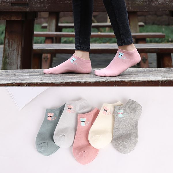 

socks & hosiery women funny casual boat low cut cute cats faces cotton short ankle crew, Black;white