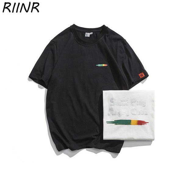 

riinr summer new casual men's back crown print letters loose round neck short sleeve t-shirt