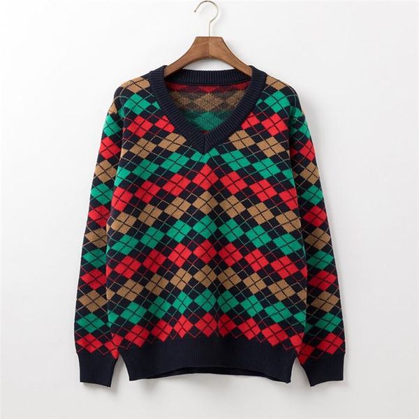 

casual sweater men pullovers fashion rainbow striped grid knitting long sleeve knitwear sweaters multi-color -xxl, White;black