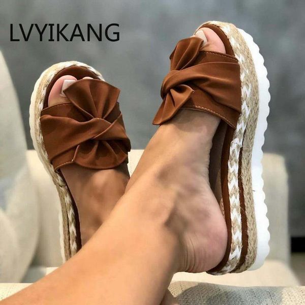 

summer slipper woman shoes woman slip on bow flip flops summer beach slippers flat shoes non-slip wedge slippers, Black