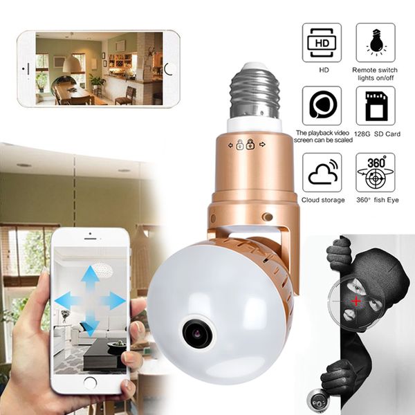 Lampadina per telecamera IP 2MP HD 360 gradi Luce panoramica Home Cctv Luce bianca e infrarossi Controllo APP Videosorveglianza Wifi Ca