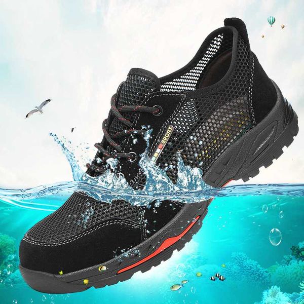 

men casual breathable summer safety shoes construction site worker steel toe covers shoe work security boots seguridad protect, Black