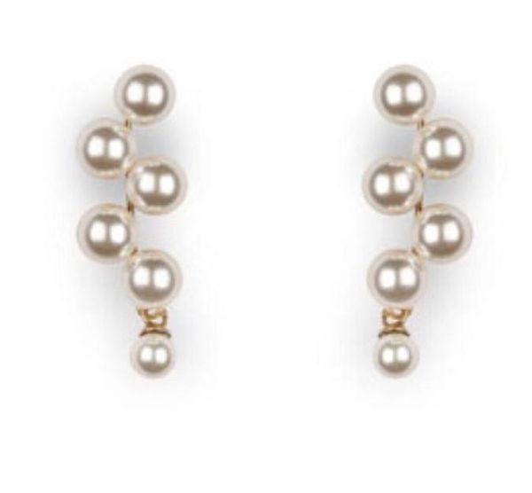

2020/luxury designer2019 new fashion simple european and american street sbrass gold-plated niche design staggered pearl earrings002, Golden;silver