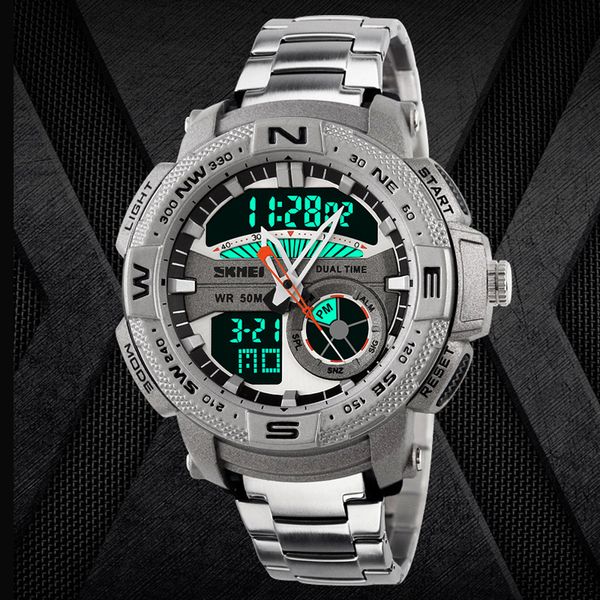

wristwatches skmei full steel sport watches men sports dive 50m led quartz watch relogio masculino, Slivery;brown