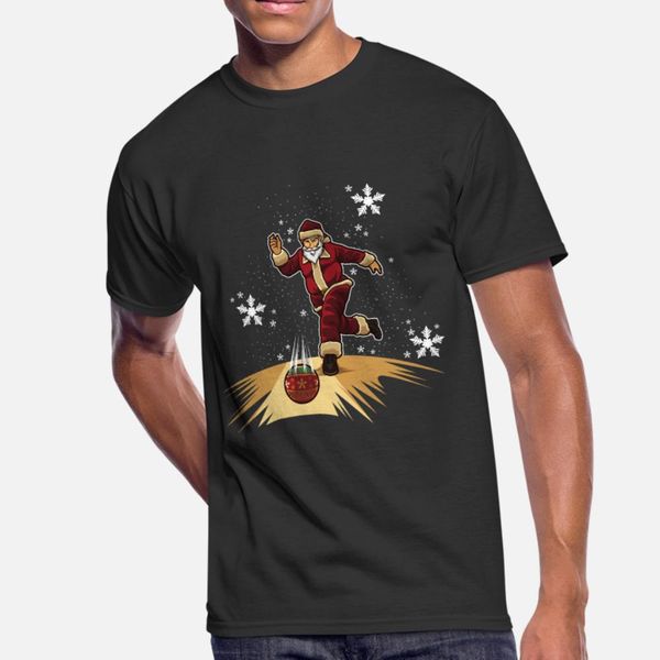 

santa claus plays bowling christmas bowling team t shirt men knitted 100% cotton round neck family fitness authentic summer standard shirt