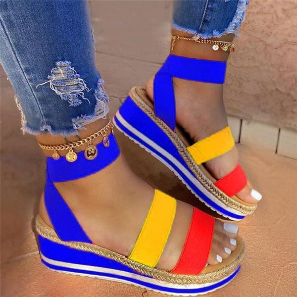 

summer sandals women wedges platform ladies shoes ladies 2020 candy color casual girls slip on strap cross girls size 43, Black