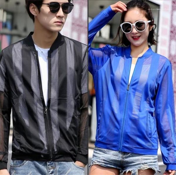 

mesh baseball jacket casual solid patchwork outerwear breathable thin sun protective coats stand collar long sleeve, Black;brown