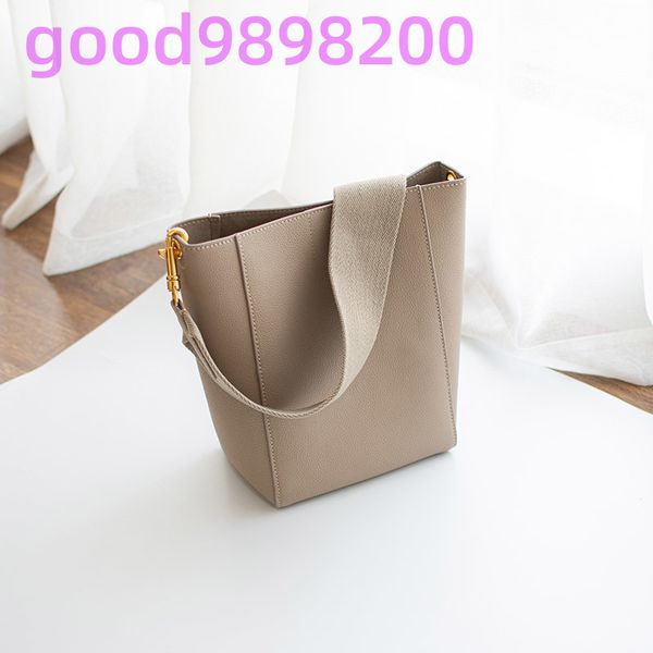 

2020 new simple all-match messenger shoulder cowhide canvas wide shoulder strap sangle bucket bag for women large capacity
