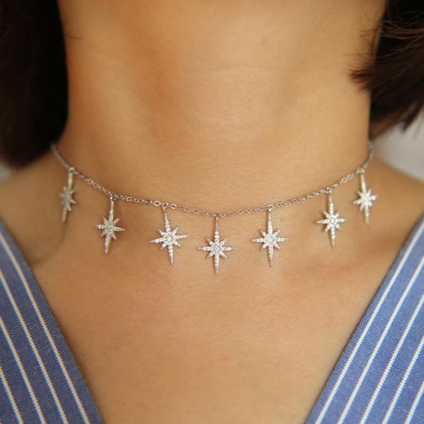 

chains 2021 cz paved sequins long north star layer choker necklace accessories for women nice jewelry silver color gift party