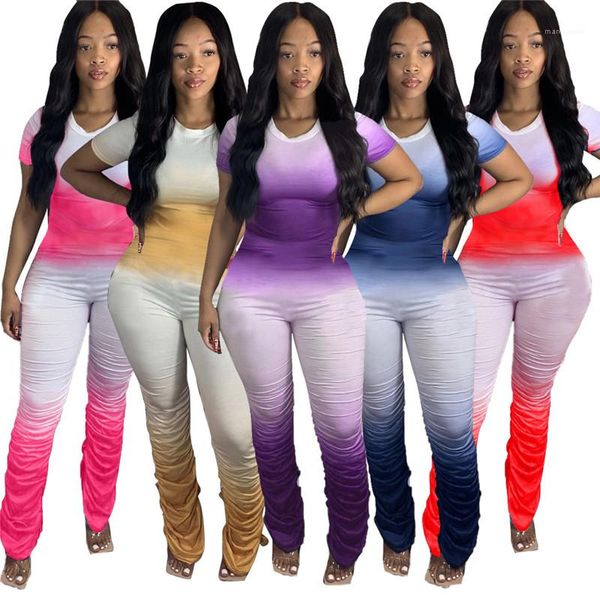 

clothing casual slim rompers gradient womens designer jumpsuits fashion crew neck short sleeve stacked pants womens, Black;white