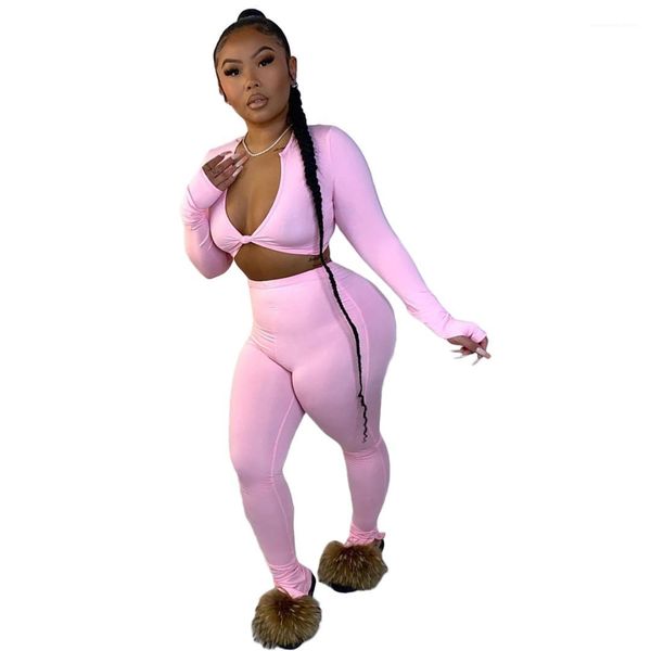 

2 piece set designer v neck solid color long pants woman two piece outfit fashion womens clothing, White