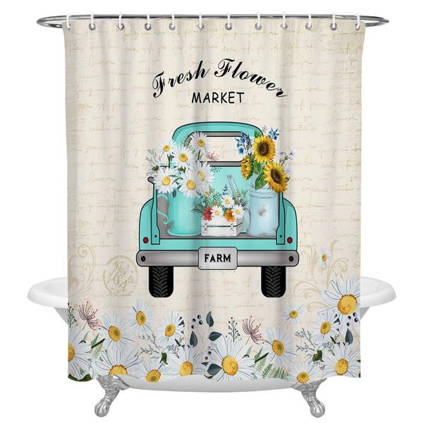 

retro truck daisy sunflower letter fabric shower curtain bathroom accessories novelty polyester shower curtains extra long