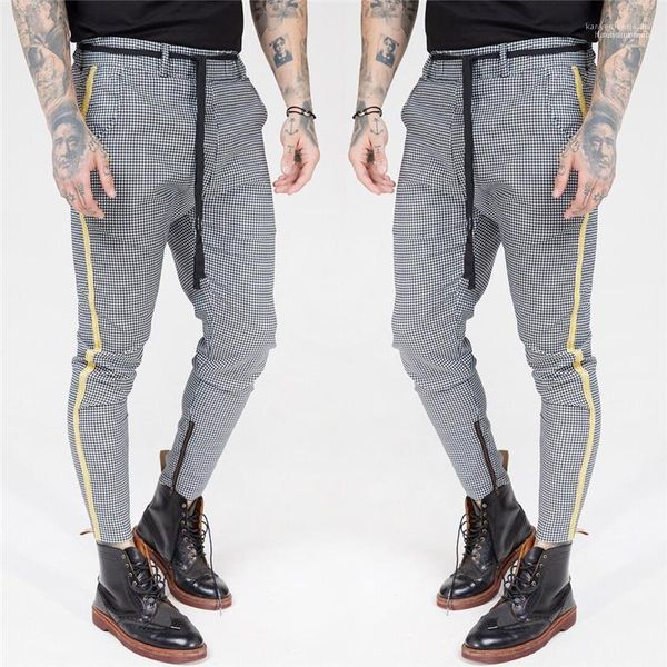 

pants men street style apparel new arrival plus size mens pants plaid printed casual mens full, Black