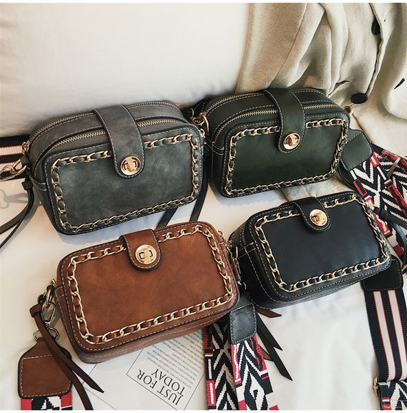 

vintage chains women shoulder bags designer wide strap handbags luxury pu leather crossbody messenger bag lady retro small purse