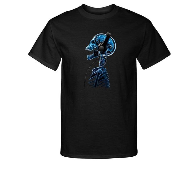 

2019 новая мода tee shirt повседневная синий скелет с наушниками музыка t-shirt