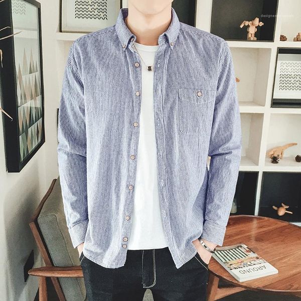 

casual loose male shirt spring autumn designer clothing mens striped lapel shirt long sleeves, White;black