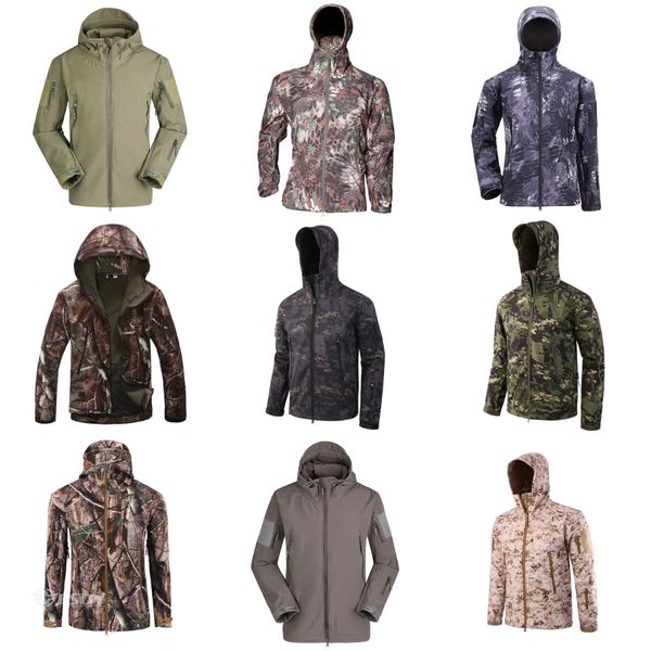 

men army camouflage jacket and coat tactical jacket winter waterproof soft shell jackets windbreaker hunt clothes#179, Black;brown