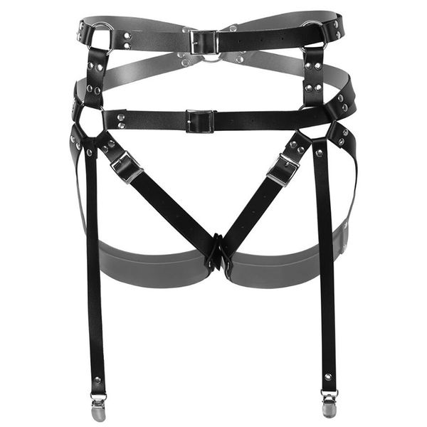 

adjustable leather belts for women leg body bondage cage punk gothic sculpting harness waist belt straps accessories, Black;brown