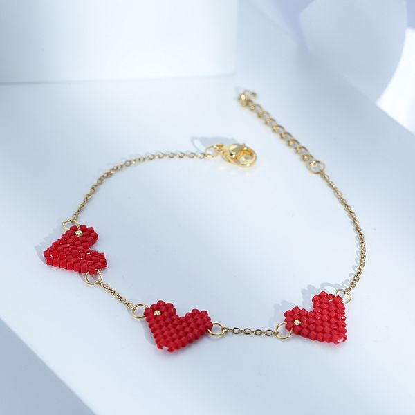 

yhpup new korean fashion sweet romantic red heart bracelet stainless steel handmade bangles for women party jewelry gift 2020, Red;blue