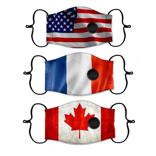 

fashion face mask american united kingdom germany canada flag printing mask washable adjustable with breathing valve protective mask