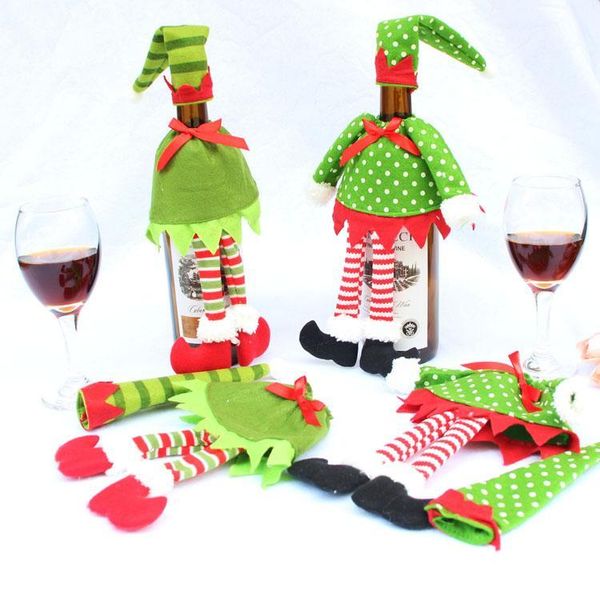 

with clothes christmas christmas sets wine for home hat bottle dinner halloween gift and cover christmas elf decoration 2pcs red bde2010 gb