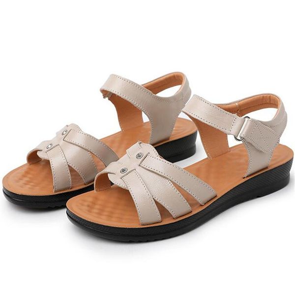 

2020 new summer fashion casual sandals women genuine leather sandals soft comfortable beach non-slip wear flat, Black