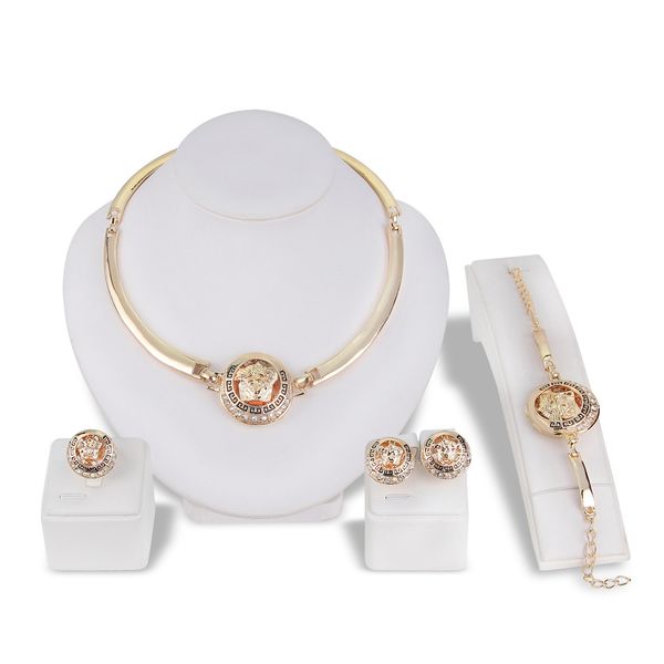 

DY11 Totem Ring Bracelet Earrings Necklace Set Rose Gold Color Alloy Jewelry Set for Women Fashion Jewelry Sets