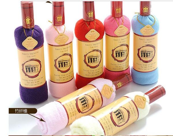 

bath shower soft towel wine bottle shape washcloth creative gift drop shipping 5pcs/lot with box packing