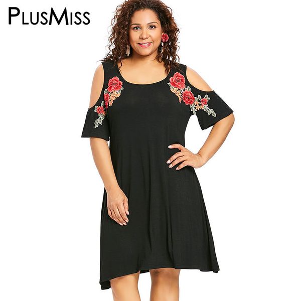 

plusmiss plus size 5xl xxxxl xxxl floral flower embroidery applique dress women cold shoulder vintage party dress big size, White;black