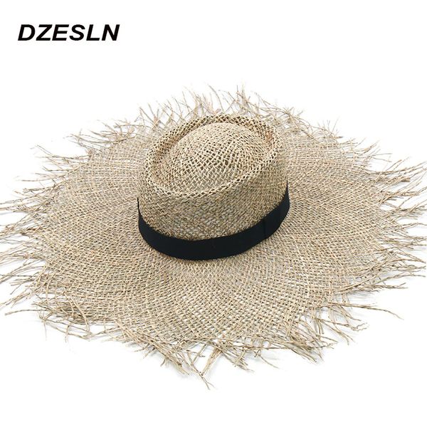 

wide brim hats 2021 fashion handmade female oversized hat large beach ladies summer straw sun cool wholesale s1059, Blue;gray