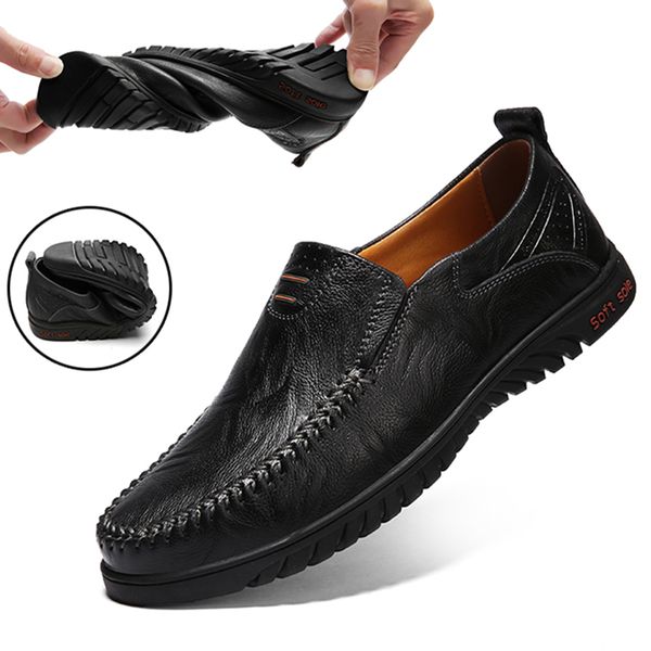 

genuine leather moccasins men shoes slip on formal loafers flats lazy shoes waterproof casual footwear fashion new walking