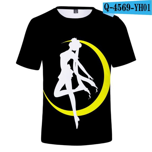

nwe kawaii summer trend cartoon 3d printed sailor moon women 's men 's fashion design slim fit short-sleeved, White;black