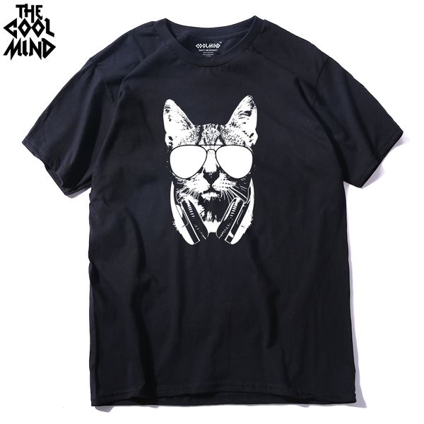 

coolmind ca0211a cool casual music dj cat printed men t shirt short sleeve o-neck mens t-shirt fashion cool tee shirt tees