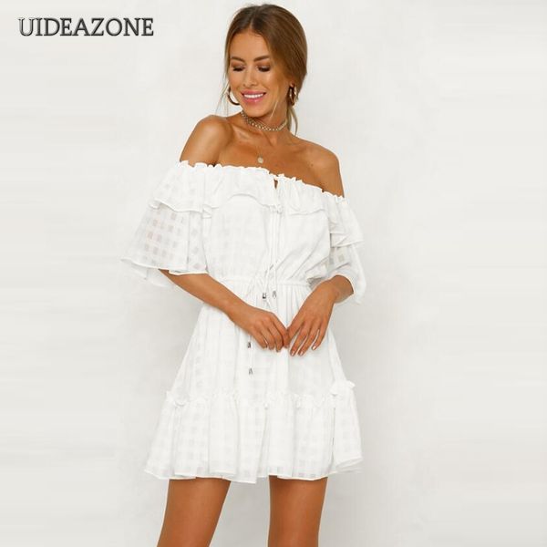 

off shoulder strapless white mini dress women criss ruched button slash neck dresses tie up party bodycon dresses vestidos, Black;gray