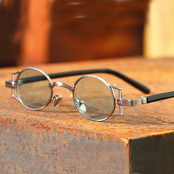 

vintage alloy small round punk sunglasses for men new fashion retro hollow oval clear sun glasses steampunk pilot eyewear women, White;black