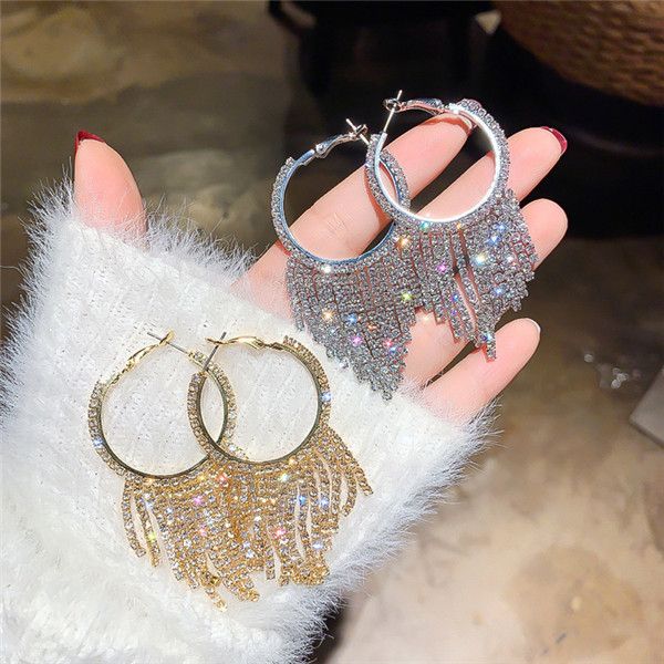 

925 silver needles yuan feng full diamond circle tassel earrings european and american temperament personality exaggerated ring earrings1