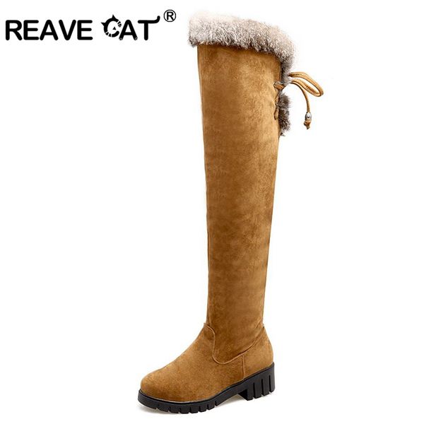

reave cat cotton winter snow women thigh high boots suede low heels over the knee boots tassel fur zipper winter warm a118, Black