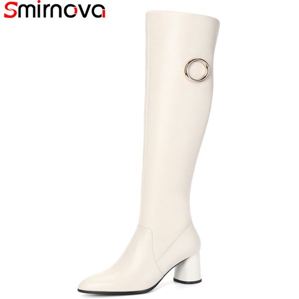 

smirnova 2020 new fashion over the knee high boots with metal decoration genuine leather boots solid classic women winter, Black