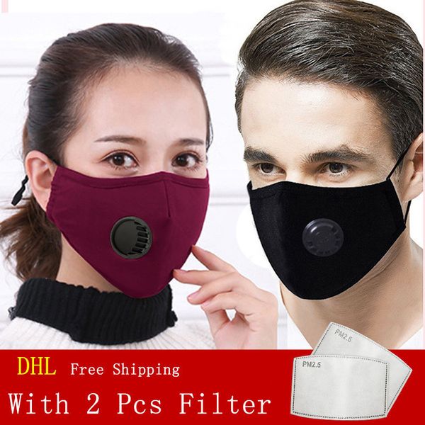 

fashion breathing 2 valve face pcs mask with pm2.5 filter cotton masks dust and smog reusable protective masks dhl ing
