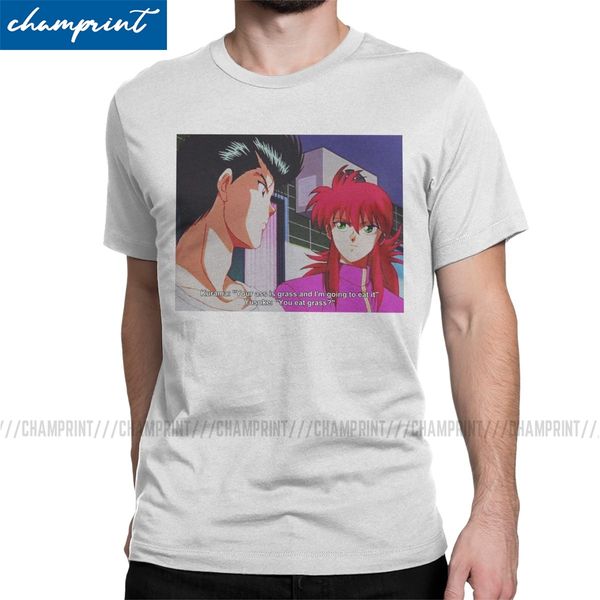 

men t-shirts you eat grass novelty tee shirt short sleeve yu yu hakusho yusuke kurama anime t shirt round neck clothing 5xl