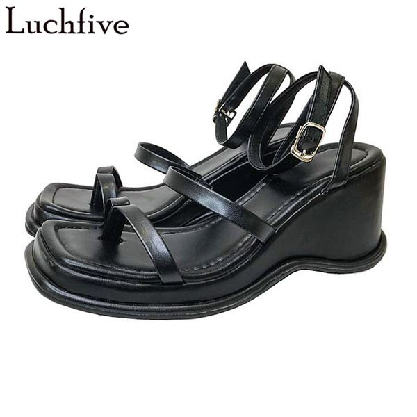 

split toe one belt sandals women ankle buckle strap ladies shoes summer holiday outwear black wedges shoes woman