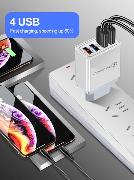 

usb charger 3.1a quick charge 3.0 eu/us fast charging adapter charger for samsung ip 11 4 ports mobile phone charger