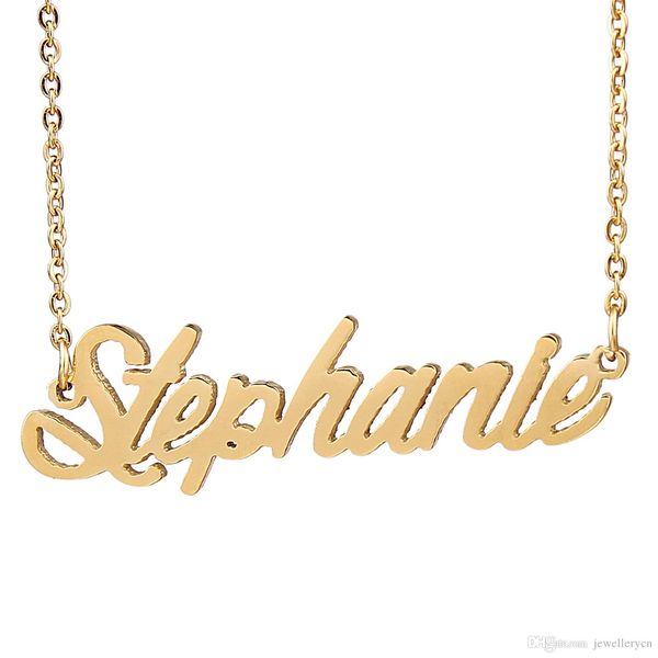 

personalized custom 18k gold plated stainless steel script name necklace " stephanie " charm nameplate necklace jewelry gift nl-24, Silver