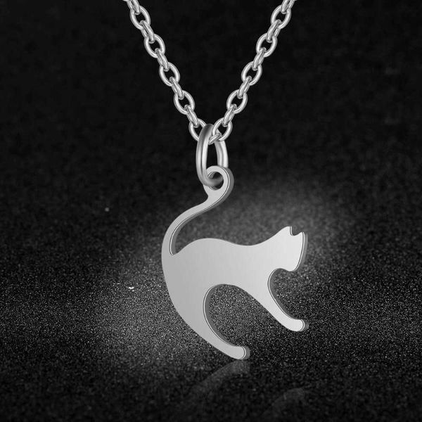 

quality 100% stainless steel running cat charm necklace for women special gift wholesale fashion charm necklaces, Silver