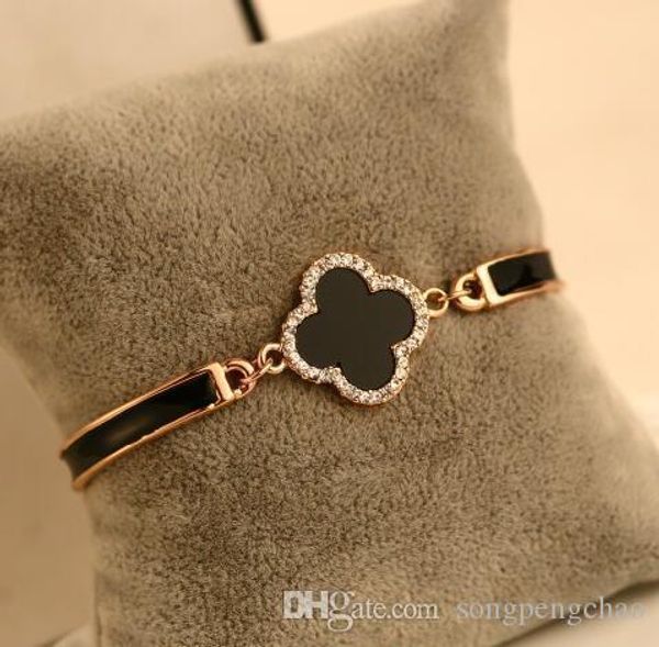 

european fashion high-end lucky bracelet luxury 18k gold plated zircon temperament female bracelet valentine's day gift jewelry bracele, Black