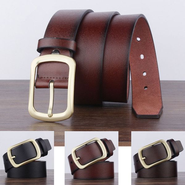 

global men's retro belt men's high-quality leather belt antique pin buckle jeans business black, Black;brown